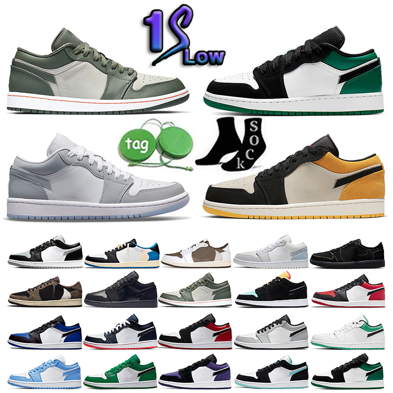 

Jumpman 1 1s Low Basketball Shoes New Emerald Craft Inside Out Black Phantom Cactus Jacks Washed Denim UNC Wolf Grey Beaded Panda Women Mens