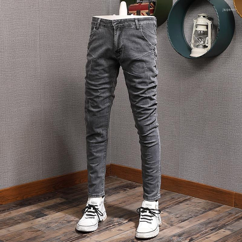 

Men's Jeans Summer Thin Dark Gray Men Casual Slim Fit Pencil Pants Mens Streetwear Denim Trousers, Dark grey
