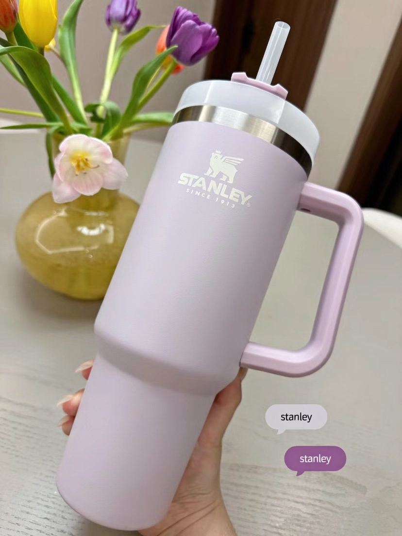 

With Logo Stanley 40oz Tumbler Cups With Handle Insulated Stainless Steel Tumblers Lids Straw Coffee Termos Water Bottles, White