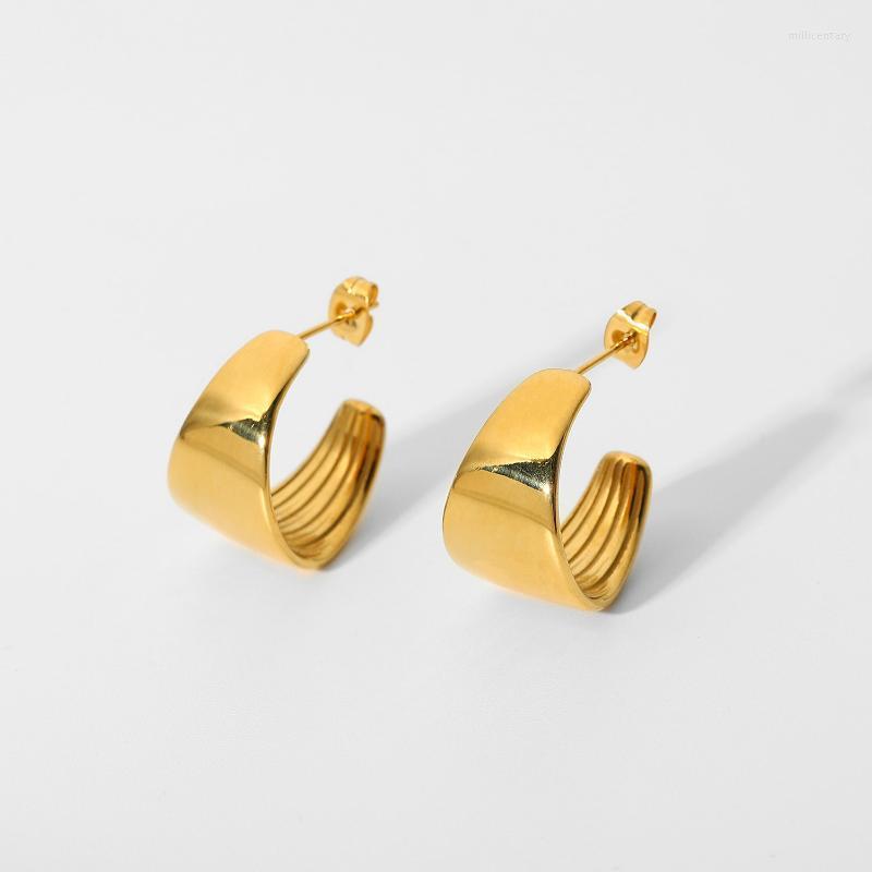 

Hoop Earrings & Huggie Smooth Wide Sector Shape For Women 18K Gold Plated Stainless Steel Jewelry AccessoriesHoop HuggieHoop Mill22