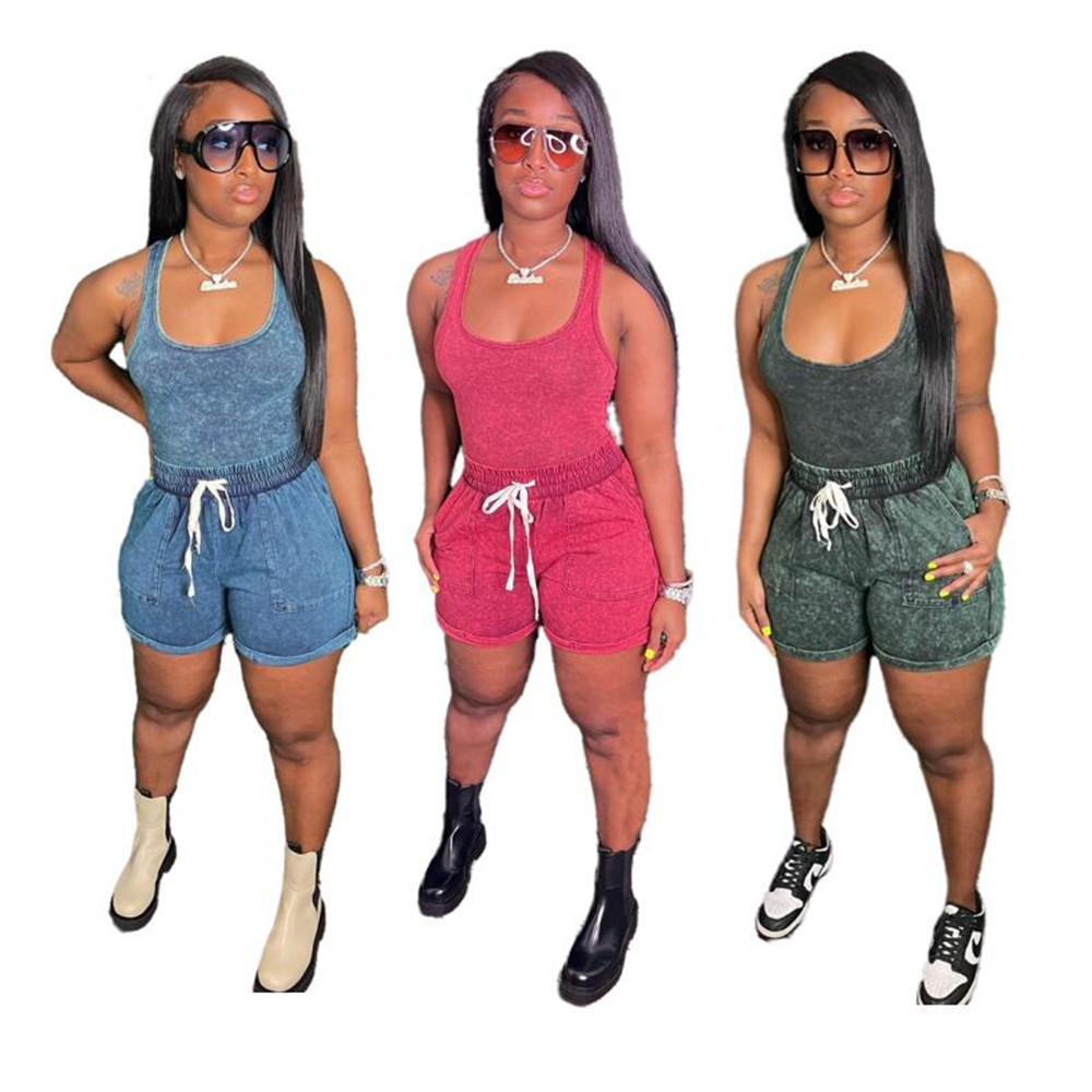 

2023 Designer Summer Tracksuits Two Piece Sets Women Dye Tie Sleeveless Vest Tee and Shorts Print Sports suits Casual Sportswear Wholesale items Bulk 9294, Wine red