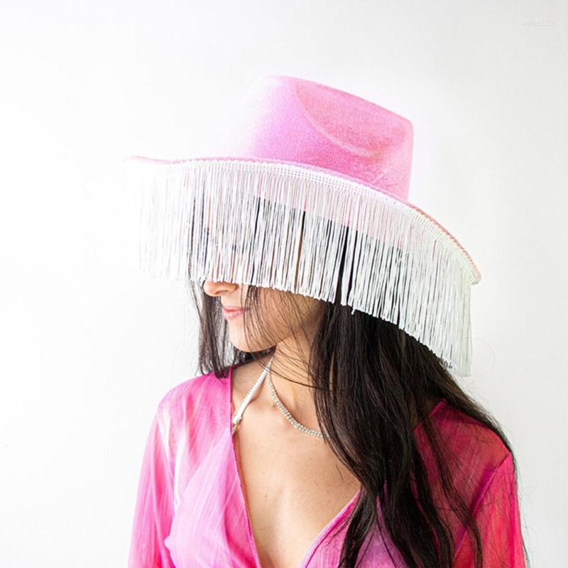 

Berets Tassel Cowboys Hat Bachelorette Party Bridal Cowgirl, Pink