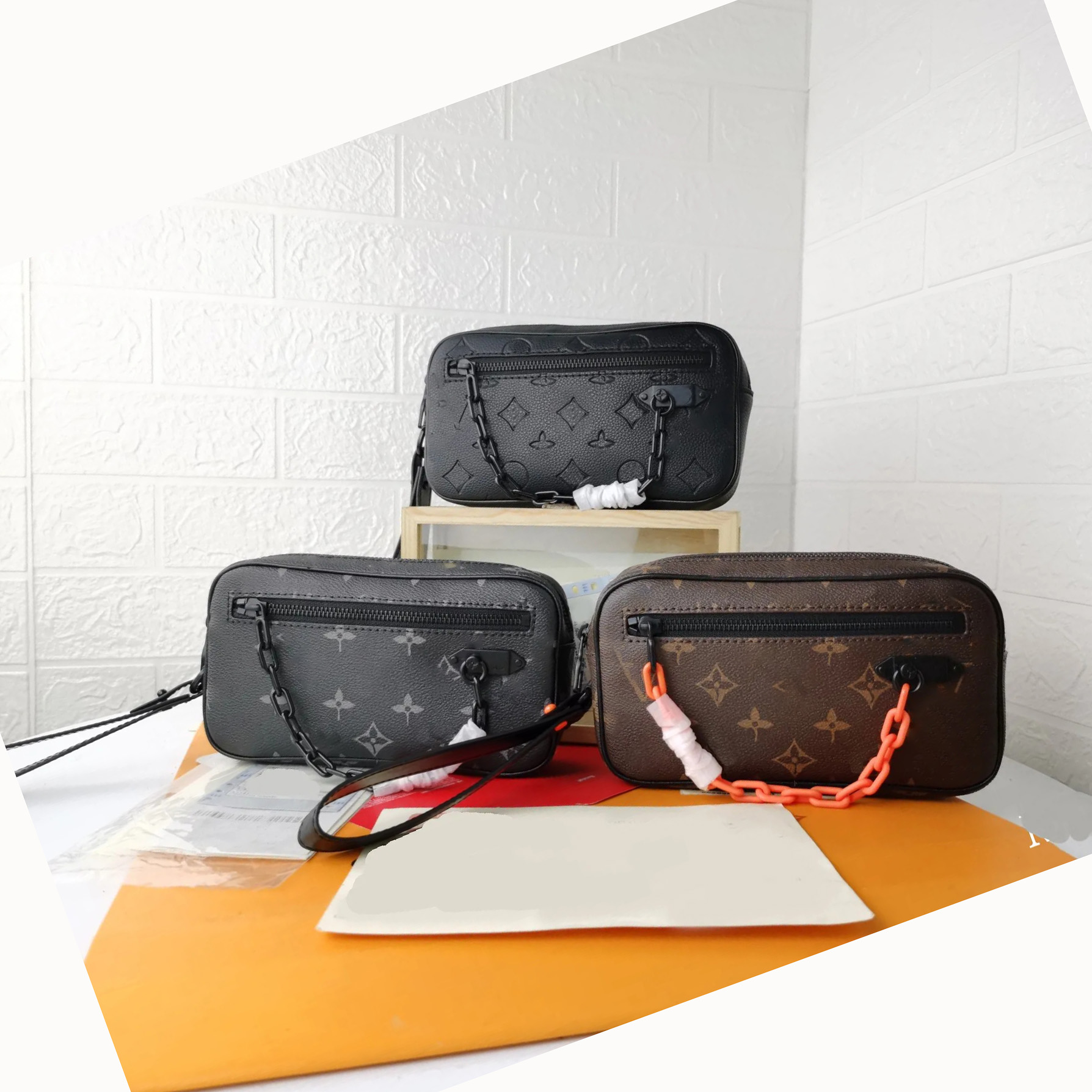 

women Men CLUTCH Chain bag POCHETTE Designer Genuine cowhide leather embossed check removable strap handbag purse wallet hand clutch envelope bag black clutch