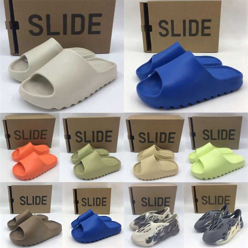 

2022 With Box Top Quality Summer Slides Mens Fashion Slipper Fluorescent Green Bone Resin Desert Sand Moon Grey Earth Brown Women Sandal Sneakers Trainers Size 36-45, 4 desert sand