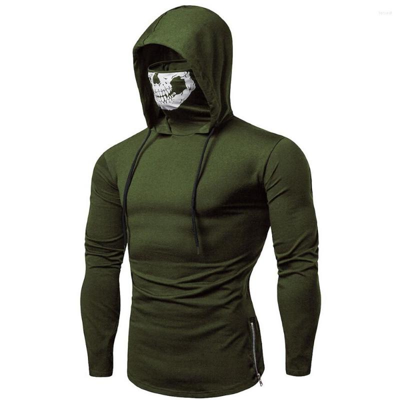 

Men's Hoodies Fashion Design Plus Size Mens Mask Skull Pure Color Pullover With Zipper Long Sleeve Hooded Sweatshirt Tops Blouse, Brown