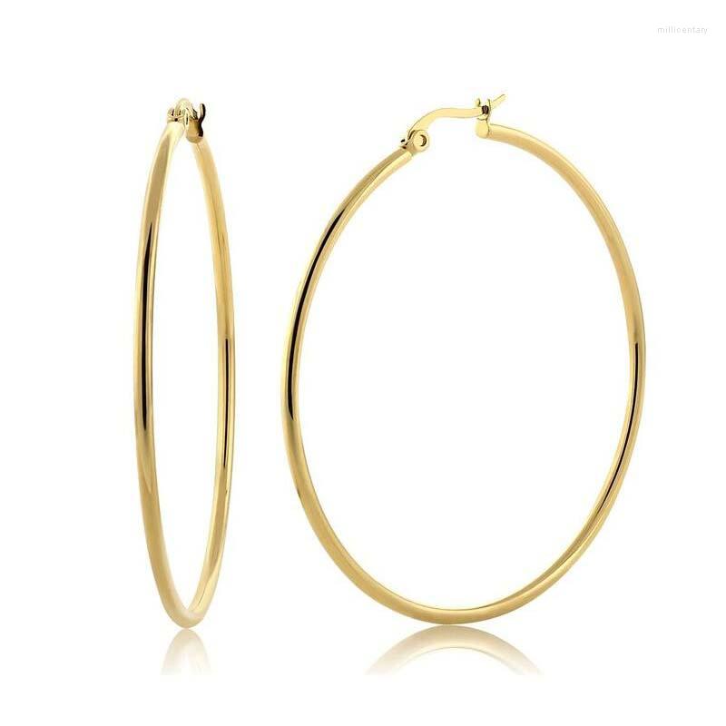 

Hoop Earrings 1 Pair 70mm 2mm Trendy Stainless Steel Gold Big For Women Loop Hip Hop Jewelry Accessories