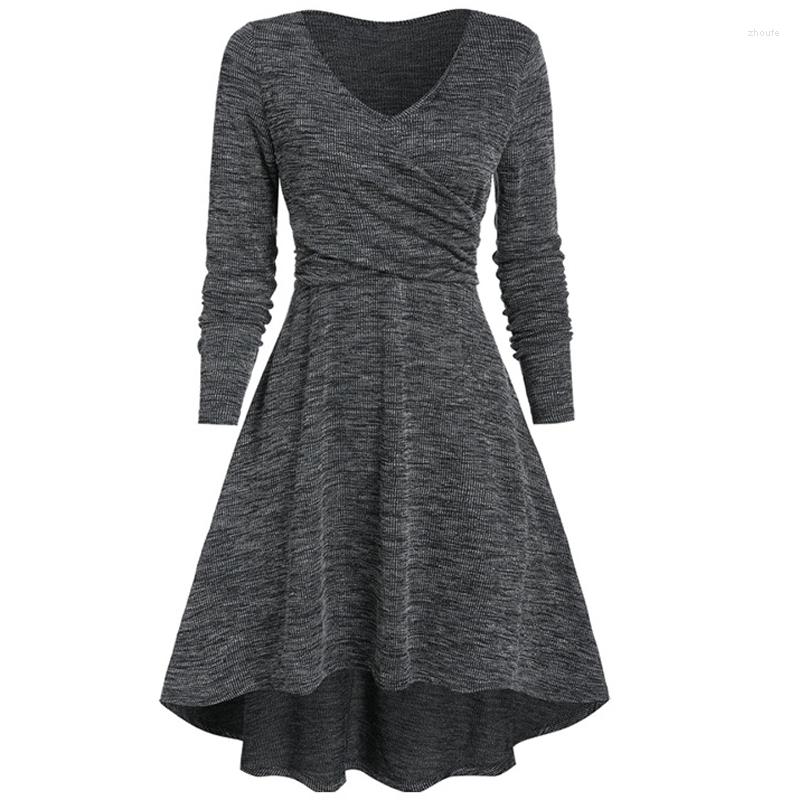

Casual Dresses Spring Autumn Elegant V-Neck Formal For Women Fashion Solid Color Dress Long Sleeve High Waist Large Size, Gray