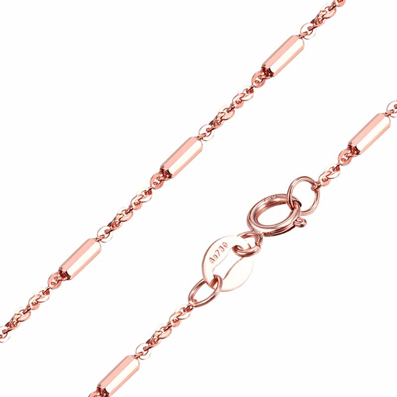 

Chains Real 18K Rose Gold Necklace Woman 1.3mmW Tube Beads With O Chain Link 40-45cmChains