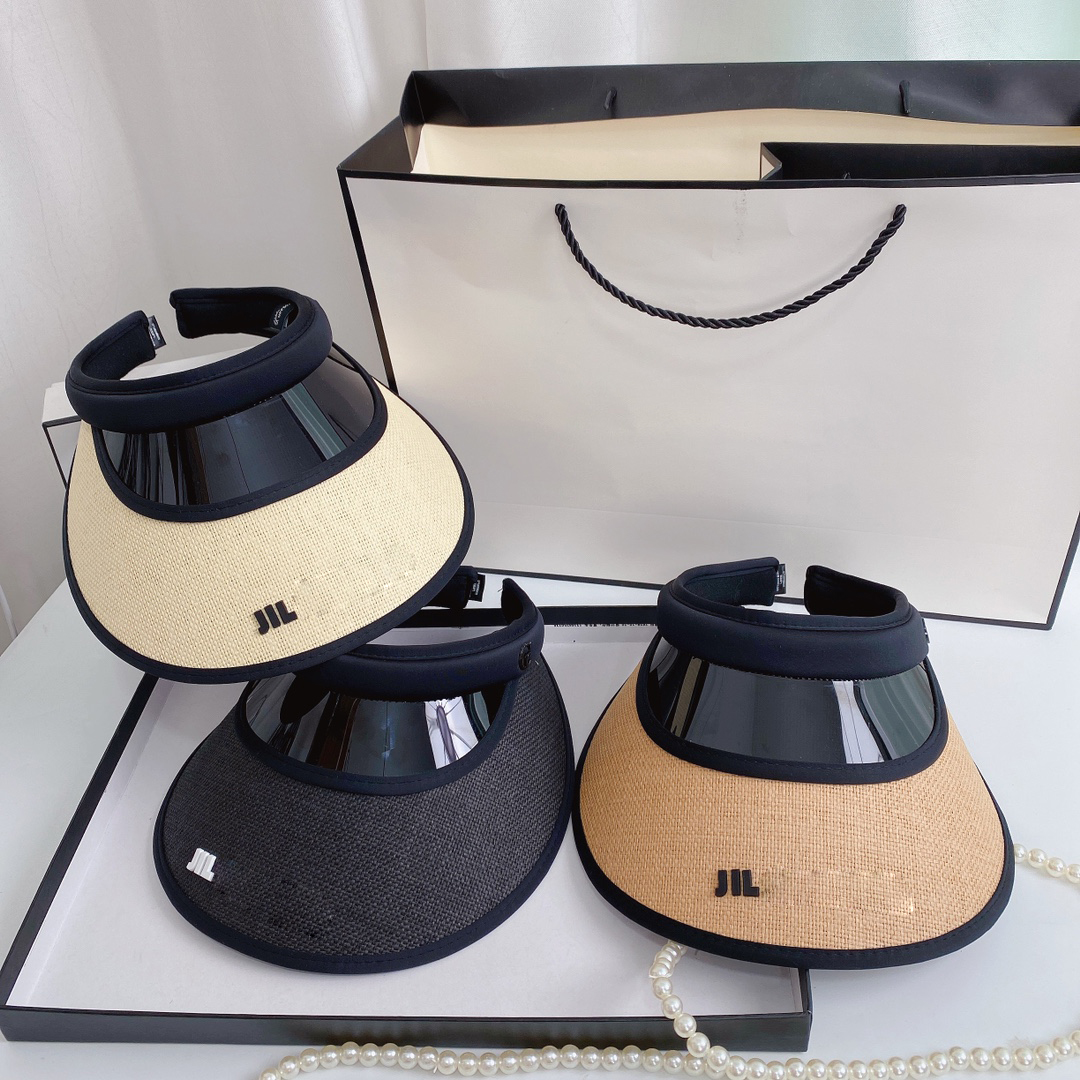 

Women's summer designer Visors fashion holiday travel letter printing glass UV protection 3 colors hat, Black