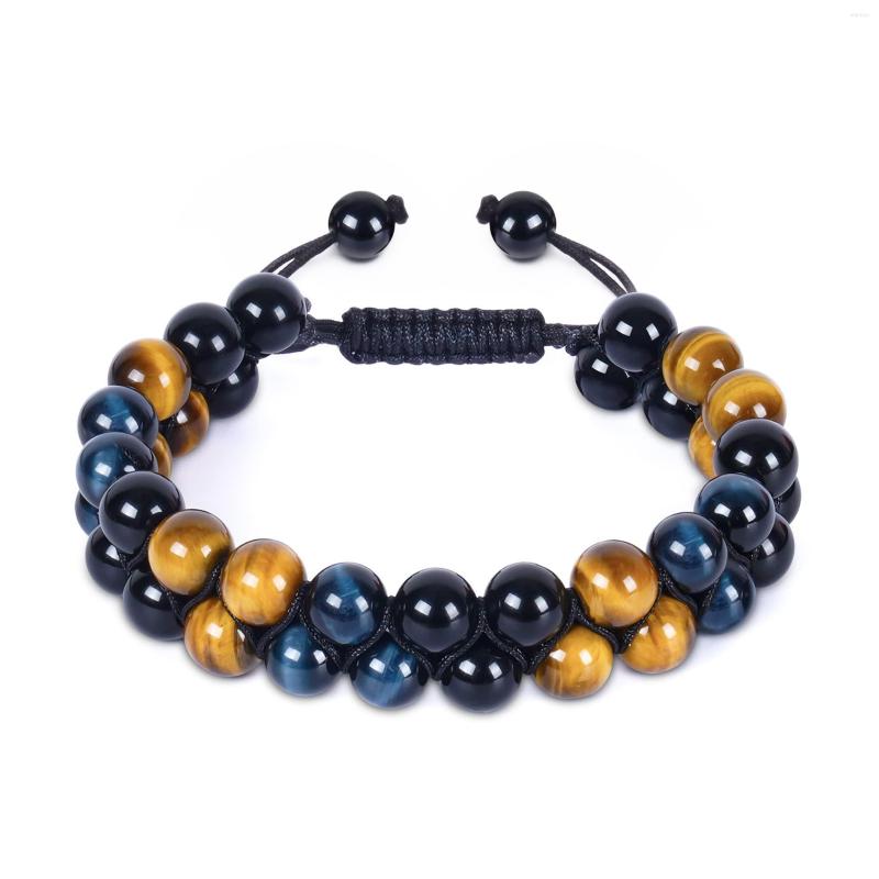 

Strand 8MM Blue Tiger Eye Bracelet Double-Layer Black Gallstone Woven Agate Beaded Opal Hand Jewelry