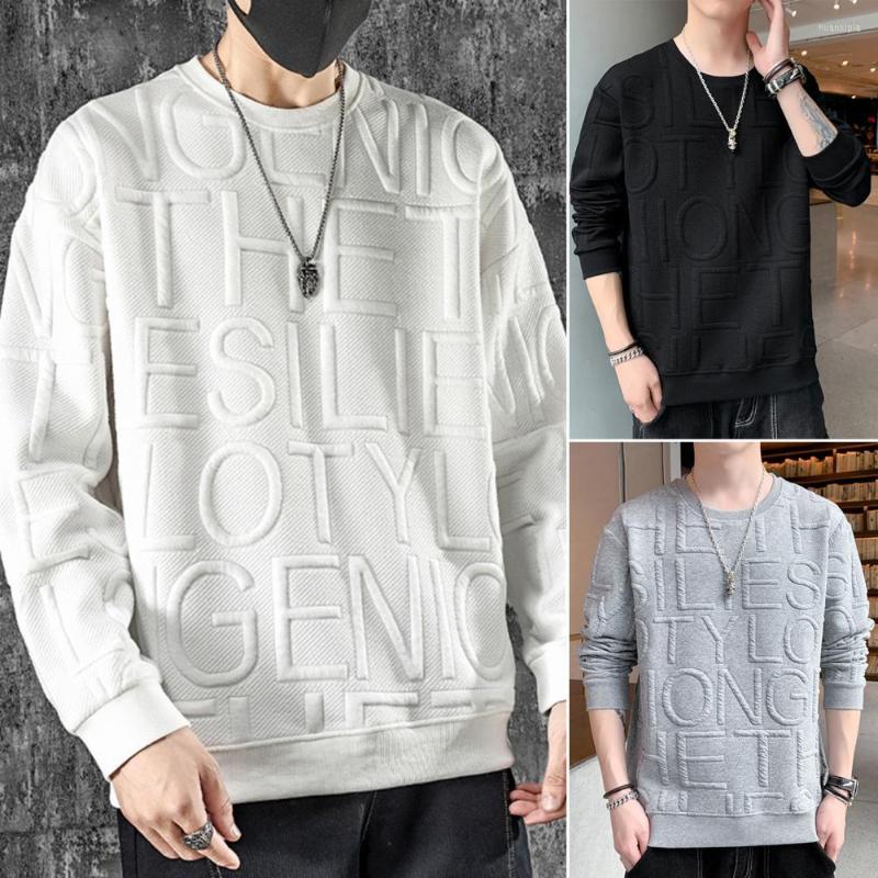 

Men's Hoodies Men Autumn Sweatshirt English Letter O Neck Long Sleeves Casual Pullover Breathable Korean Style Spring Male Clothes, Black