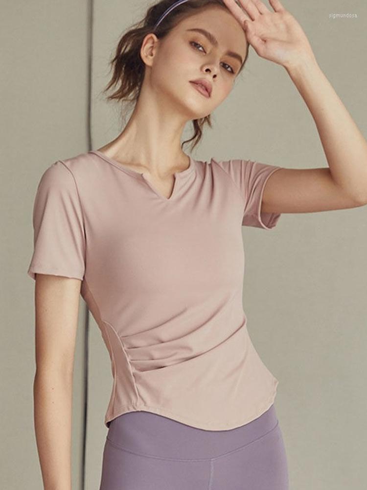

Active Shirts Pilates Top V-neck Training Fitness Yoga Women' T-shirt Quick-drying Sports Short-sleeved Breathable Workout Tops For, Black