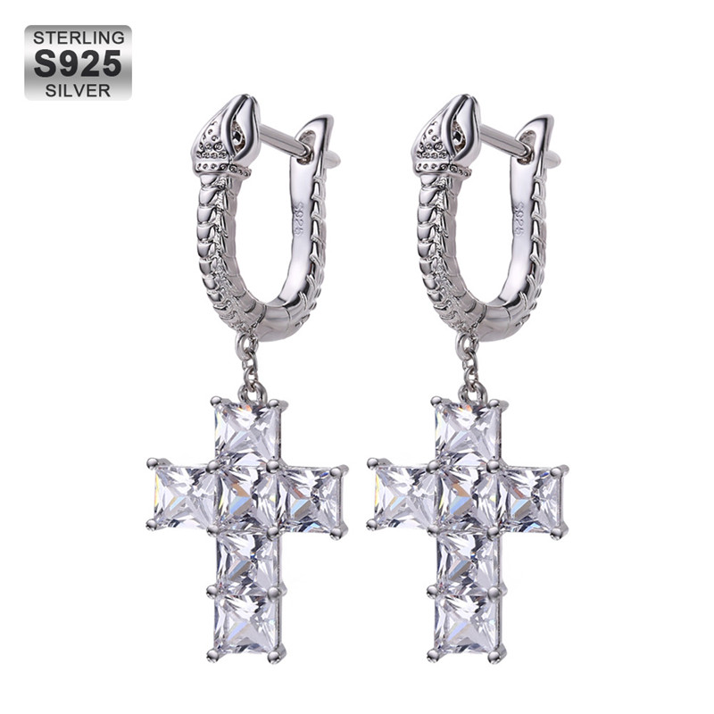 

Men Women Earrings Studs Anti-allergic 925 Sterling Silver Gold Plated Bling CZ Snake Cross Earrings Nice Jewelry Gift