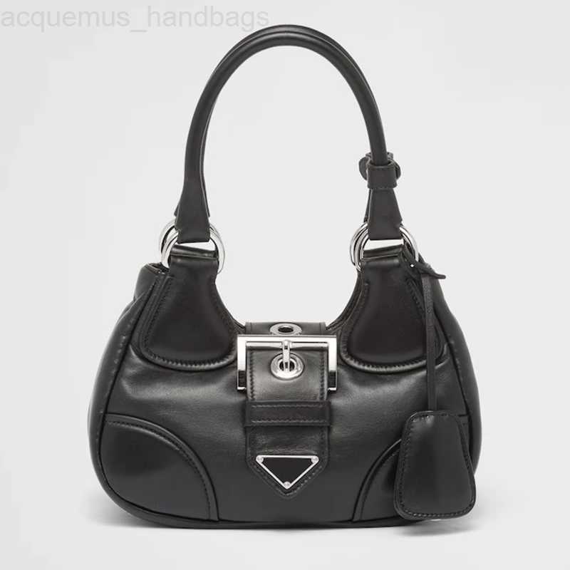 

P bag Luxury Moon Padded Nappa-leather Bag Designer Leather Handles Shoulder Bag Metal Hardware Hobo Tote Women Magnetic Closure Purse Underarm, Black