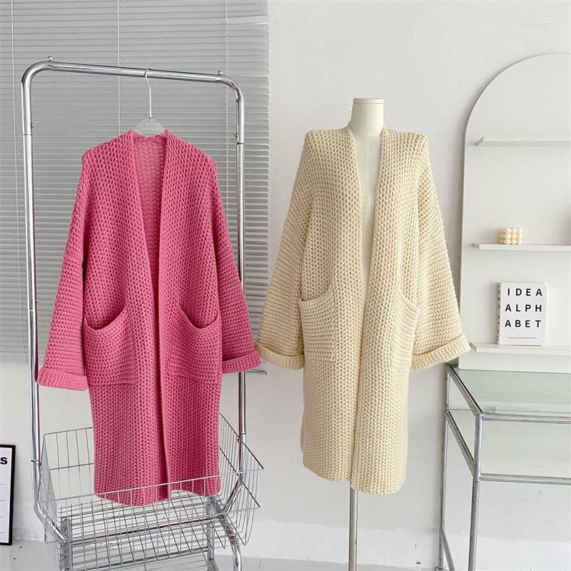 

Women's Sweaters Lazy Thick Soft Waxy Close Skin Loose Big Sweater Long-sleeved Wool Long Cardigan Coat Female Qiu Dong, Rose pink