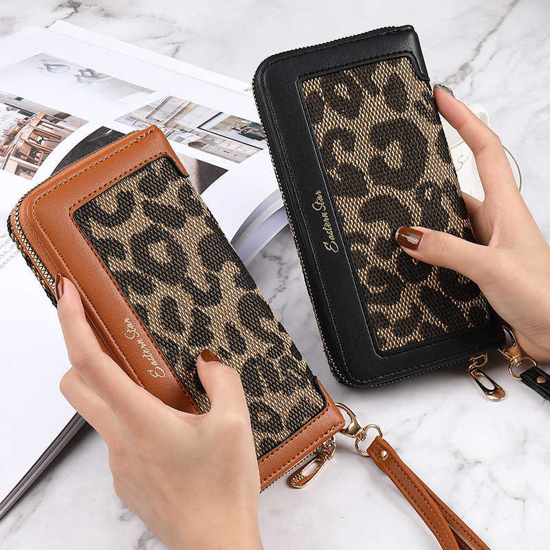 

Wallet Women's Long Leopard Print Fashion Classic Zipper Large Capacity Multi-function Multi Card Position Hand Bag Women 230218, Coffee cloth leopard print