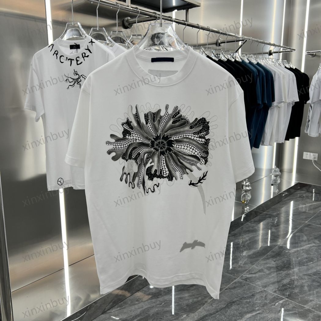 

xinxinbuy Men designer Tee t shirt 23ss Paris Lotus leaf letter print short sleeve cotton women white black Beige S-3XL