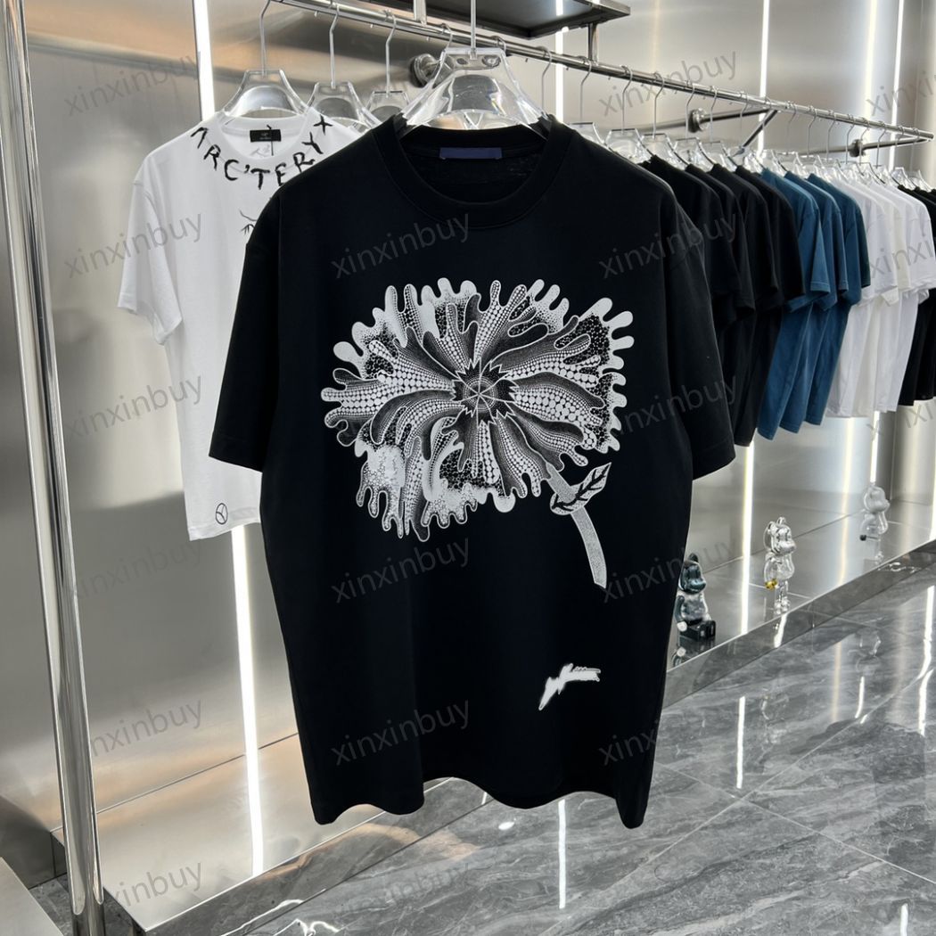 

xinxinbuy Men designer Tee t shirt 23ss Paris Lotus leaf letter print short sleeve cotton women white black Beige S-2XL