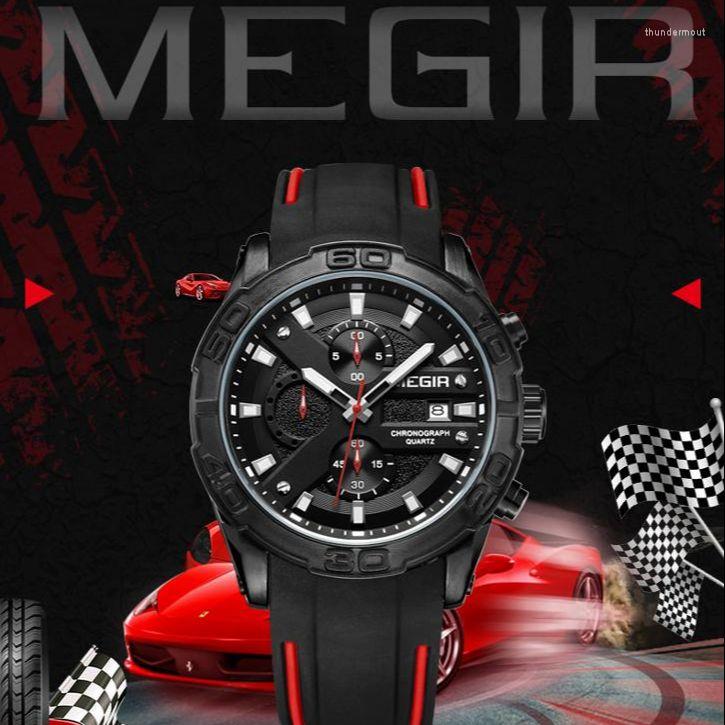 

Wristwatches MEGIR 2055 Men's Casual Silicone Strap Sport Brand Watch Waterproof Quartz Chronograph Men Watches Montre Homme, Blue