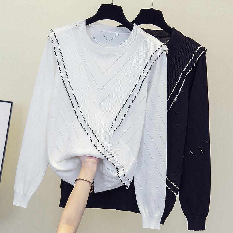 

Women's Sweaters Large Women Clothing Hollow Out Pullovers Sweater 2023 Autumn Fashion Oversize 4XL Knitted Top Loose Jumpers Chiffon, Black