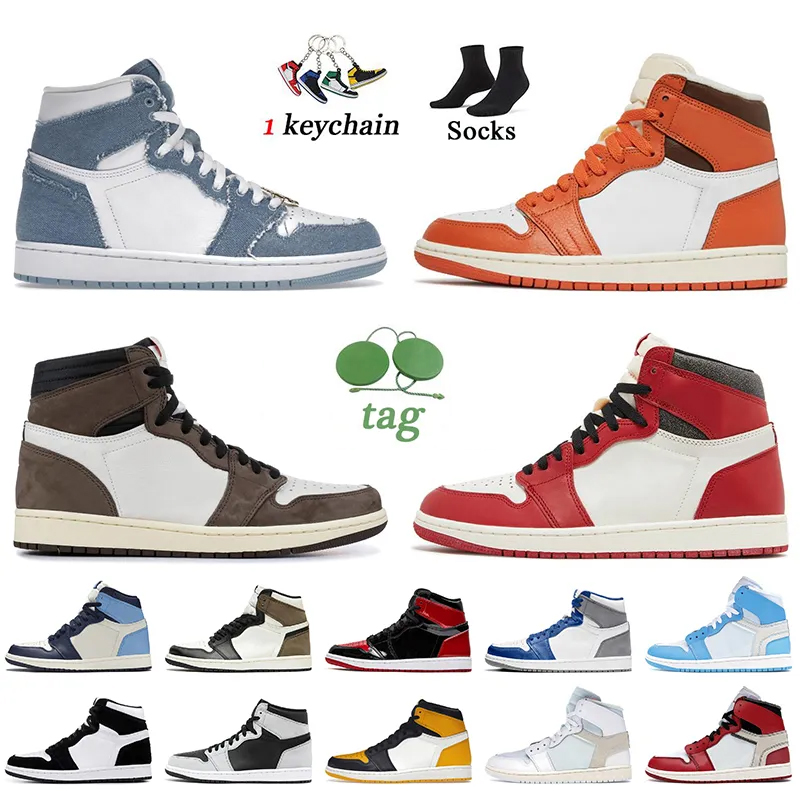 

1 2023 OG Denim Basketball Shoes Jumpman Starfish 1s Lost and Dark Mocha Patent Bred Offs White University Blue Yellow Toe Women Mens