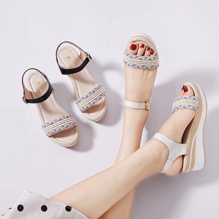 

Sandals 2023 Sexy Women Design Flock Platform Wedge Female Casual High Increas Shoes Ladies Fashion Ankle Strap Open Toe, Beige