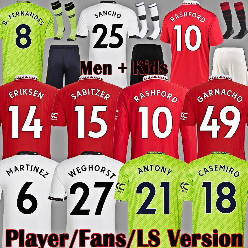 

22 23 RASHFORD CASEMIRO MARTINEZ SANCHO soccer jerseyS ANTONY 2022 2023 B. FERNANDES ERIKSEN WEGHORST football shirt kit set Uniforms, Player version pl third