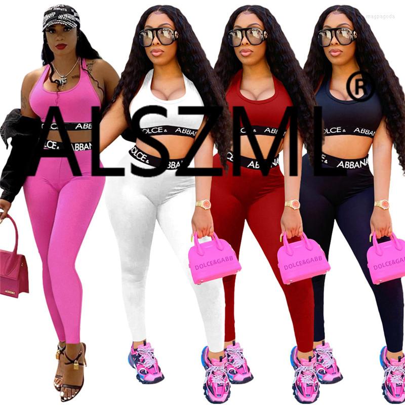 

Women' Two Piece Pants Simple Pure Color O Neck Long Sleeve Letter Print Crop Top And 2 Pieces Set Sexy Tight Club Tracksuits, Black