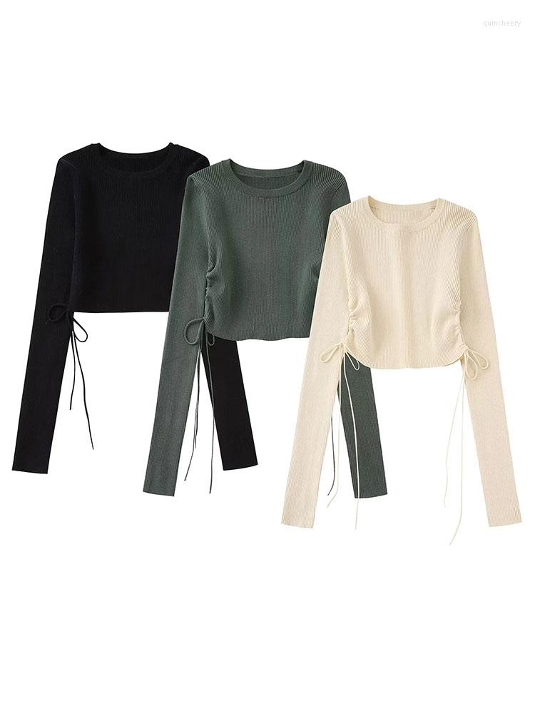 

Women' Sweaters Nlzgmsj Solid Drawstring Sweater Women Lace-Up Folds Design Strech Basic Long Sleeves Tops Streetwear, Green