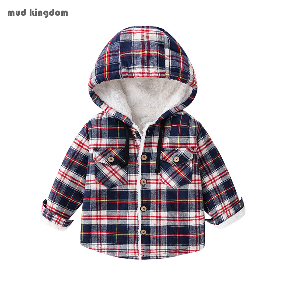

Tshirts Mudkingdom Boys Shirts Hooded Winter Button Down Heavy Fleece Children Tops Fashion Plaid Kids Clothes for Outerwear 230220, Navy blue