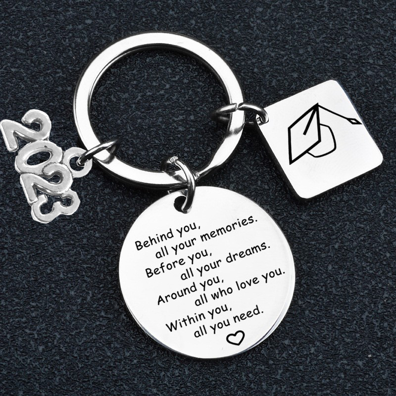 

Key Rings Keychain 2023 Year Behind You of All You Docor Graduation Gift for Student School College for Women Men Stainless Steel Letter Chain