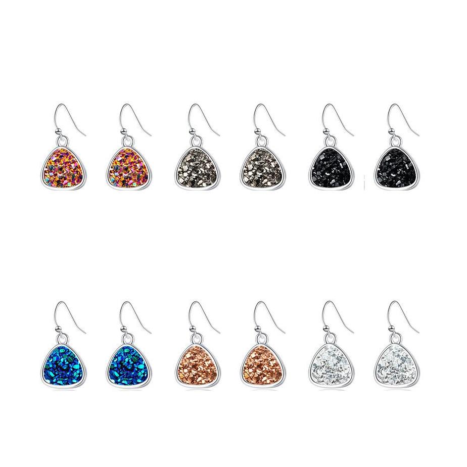 

Stud Styles Druzy Drusy Earrings 6Colors Irregar Triangle Resin Natural Stone Dangle For Women Jewelry Drop Delivery Dherf
