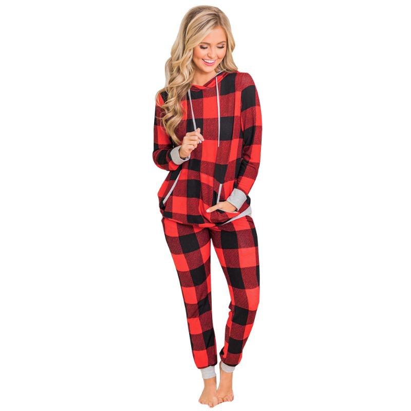 

Women' Two Piece Pants Women Sweatshirts Sets Pieces Christmas Suits Casual Hoodie Coats And High Waist Plaid Print Long Pencil Pant Suit W, Red