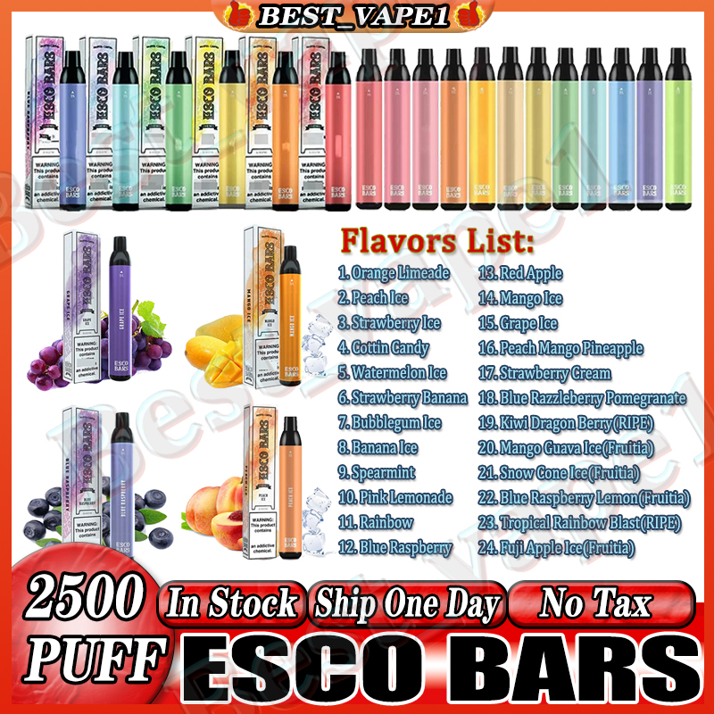 

ESCO BARS Disposable Vape E Cigarettes Device Kit 2500 Puffs 1000mAh Battery 8ml Prefilled Mesh Coil Cartridge Pod Vape Pen Bar 24 Flavors