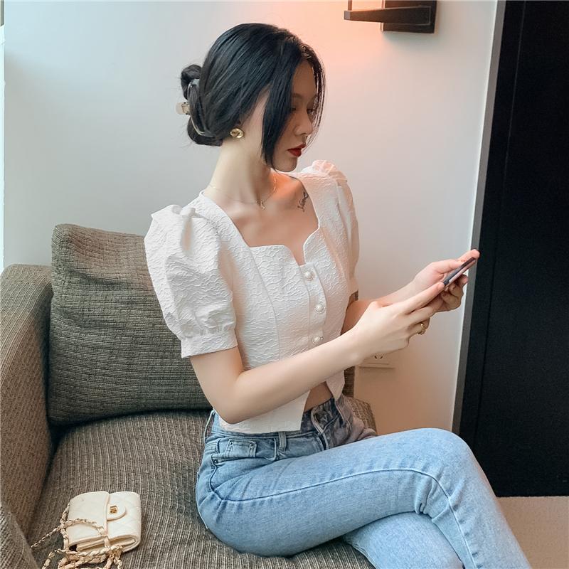 

Women' Knits & Tees Temperament Fashion Short Cardigan Sleeve Shirt Top 2023 Summer Solid Color Stitching Women, Ivory