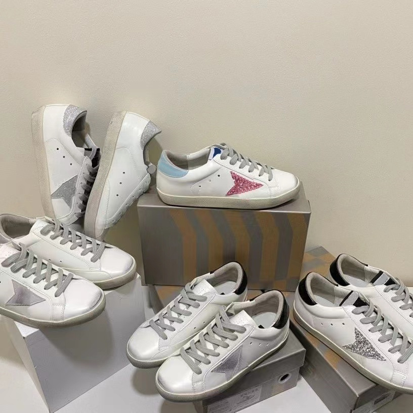 Designer Casual Shoes super star sneakers metallic casual shoes classic dirty shoe snake leather Women Man Leather five-pointed star Flat Glitter Si