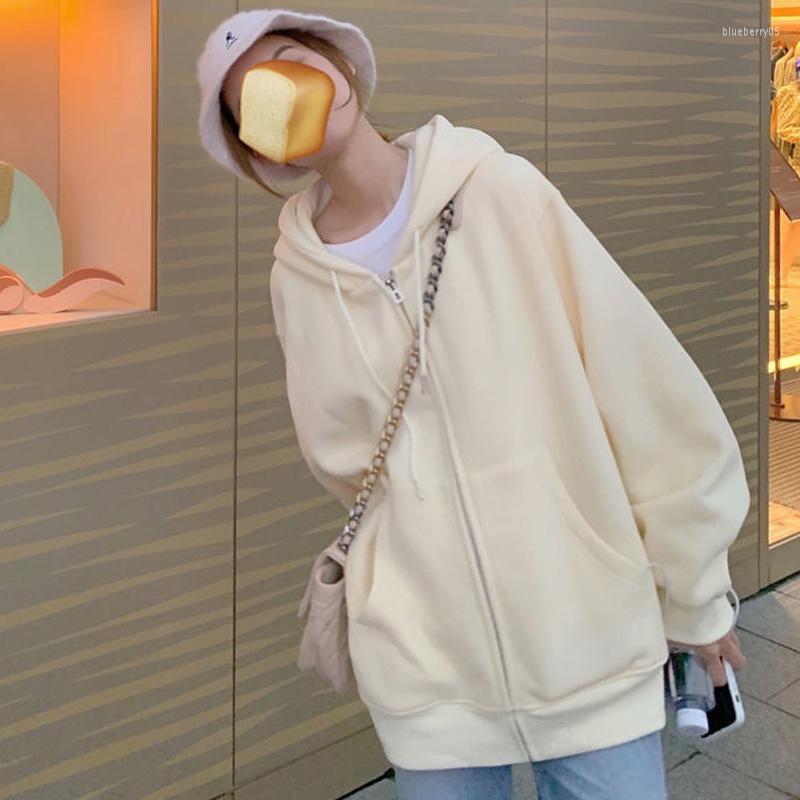 

Women' Hoodies Fashion With Hat Zip-up Women Spring Harajuku Sweet Japanese Pockets Simple Cute Tender Zipper Elegant Loose All-match, Yellow