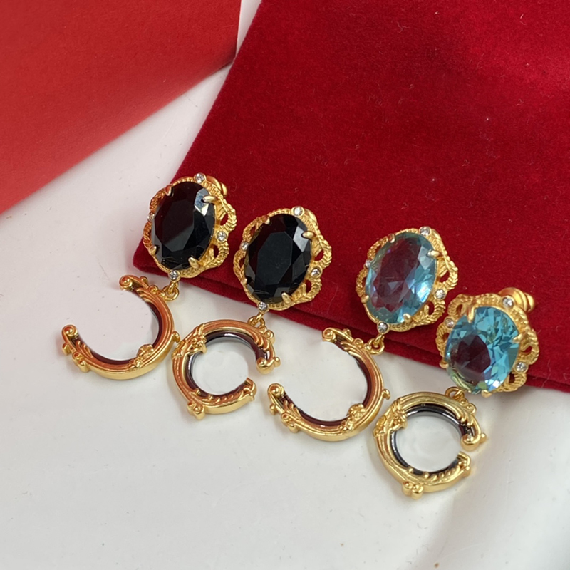 

Designer Huge Gemstone Luxury Charm Lady Letters Exquisite Earrings Wedding Party Vintage Jewelry for Women