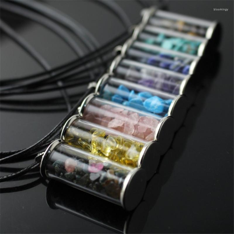 

Pendant Necklaces Fashion Leather Chain Natural Stone Men Pendants Gifts Lucky Bottles With Stones Necklace For Women Yoga Jewelry