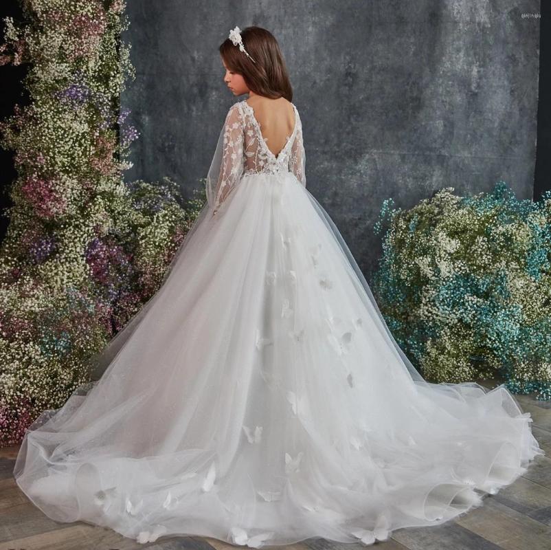 

Girl Dresses Ivory White Girls For Wedding Party Long Sleeves Sheer Neck Children Princess First Communion Dress, Picture style