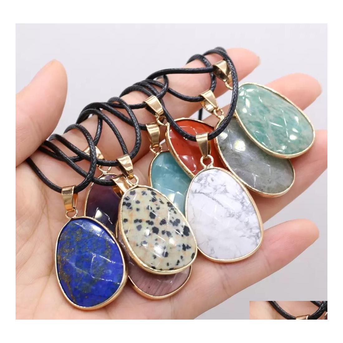 

Pendant Necklaces Healing Natural Stone Necklaceirregar Drop Faceted Lapis Lazi Crystal Agate Chakra Pendum For Women Reiki Jewelry Dhtnj