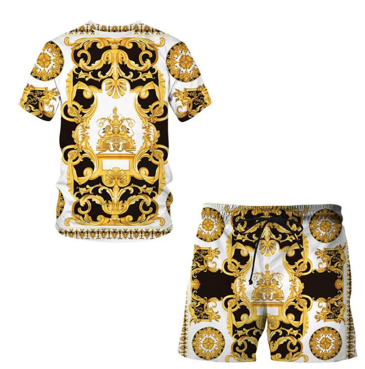 

Summer Tracksuits Golden Pattern Lion Head Printed Men T-shirt and Shorts Suit Oversized Casual Man Sportswear Tracksuit Trend 2-Piece Set size S-6XL, 03