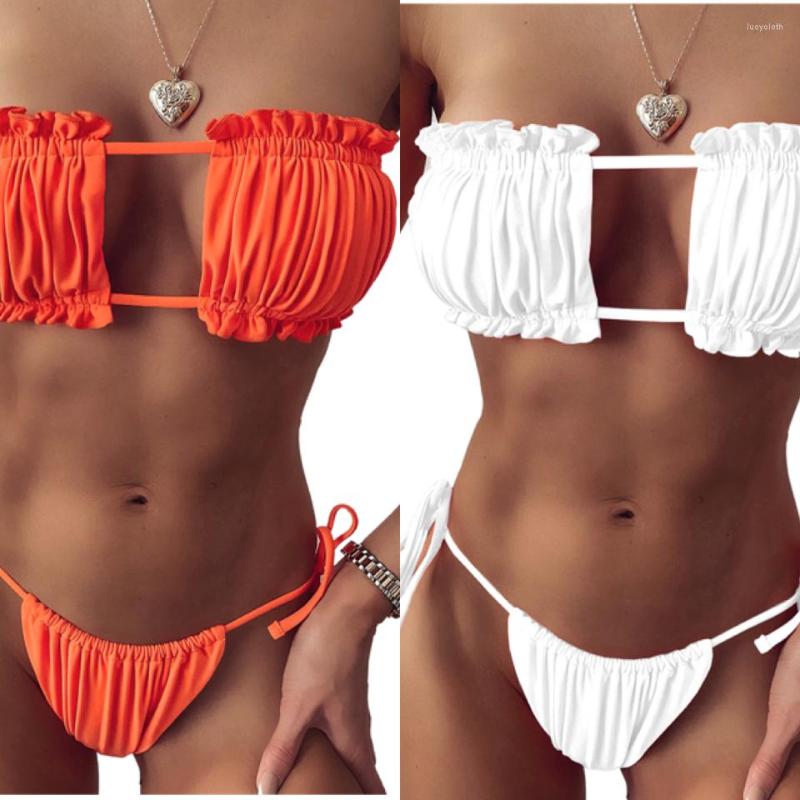 

Women' Swimwear 2023 Women Lace Up Sleeveless Print Bikini Set Beach Swimsuit Summer Padded Bras Swim Panties Biquini Ladies Bathing Suit, Orange