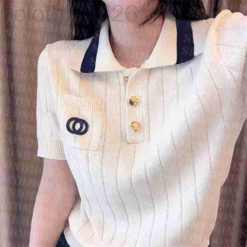 

designer Letter Embroidery T Shirts Women Knitted Polo Clothing Spring Autumn Breathable Tee Casual Style Designer Tees CC2T, Beige