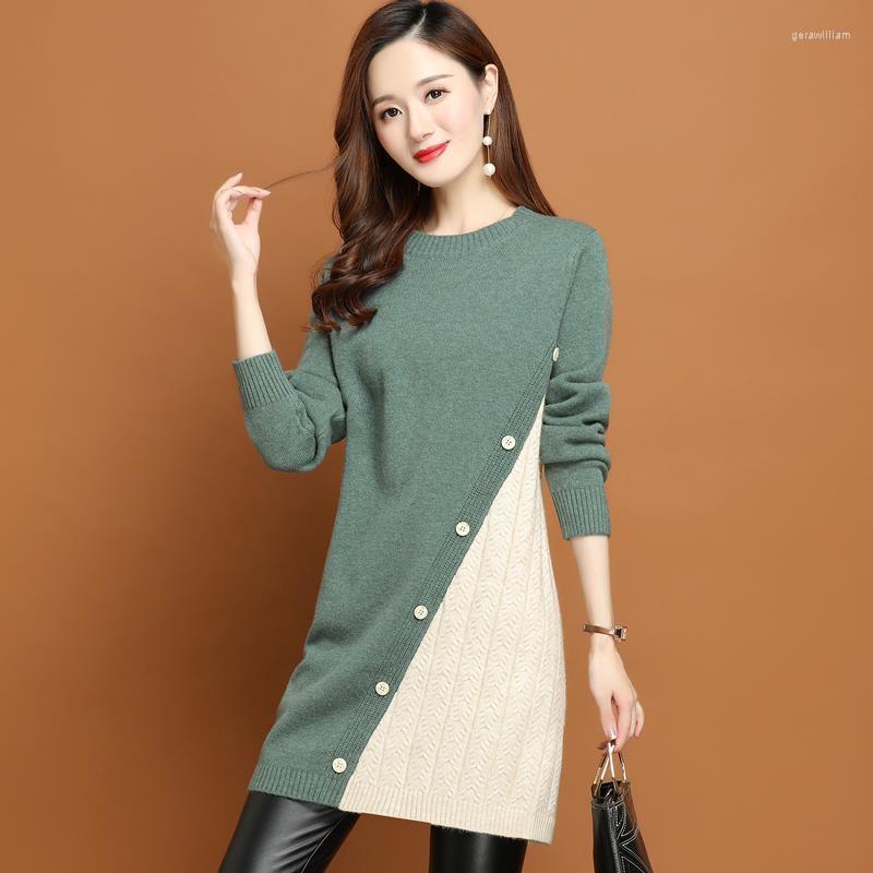 

Women's Sweaters Thread Mid-Length Skirt 2023 Autumn Long Knit Sweater Women's Slim Dress Winter Button Female Harajuku Dresses, Green