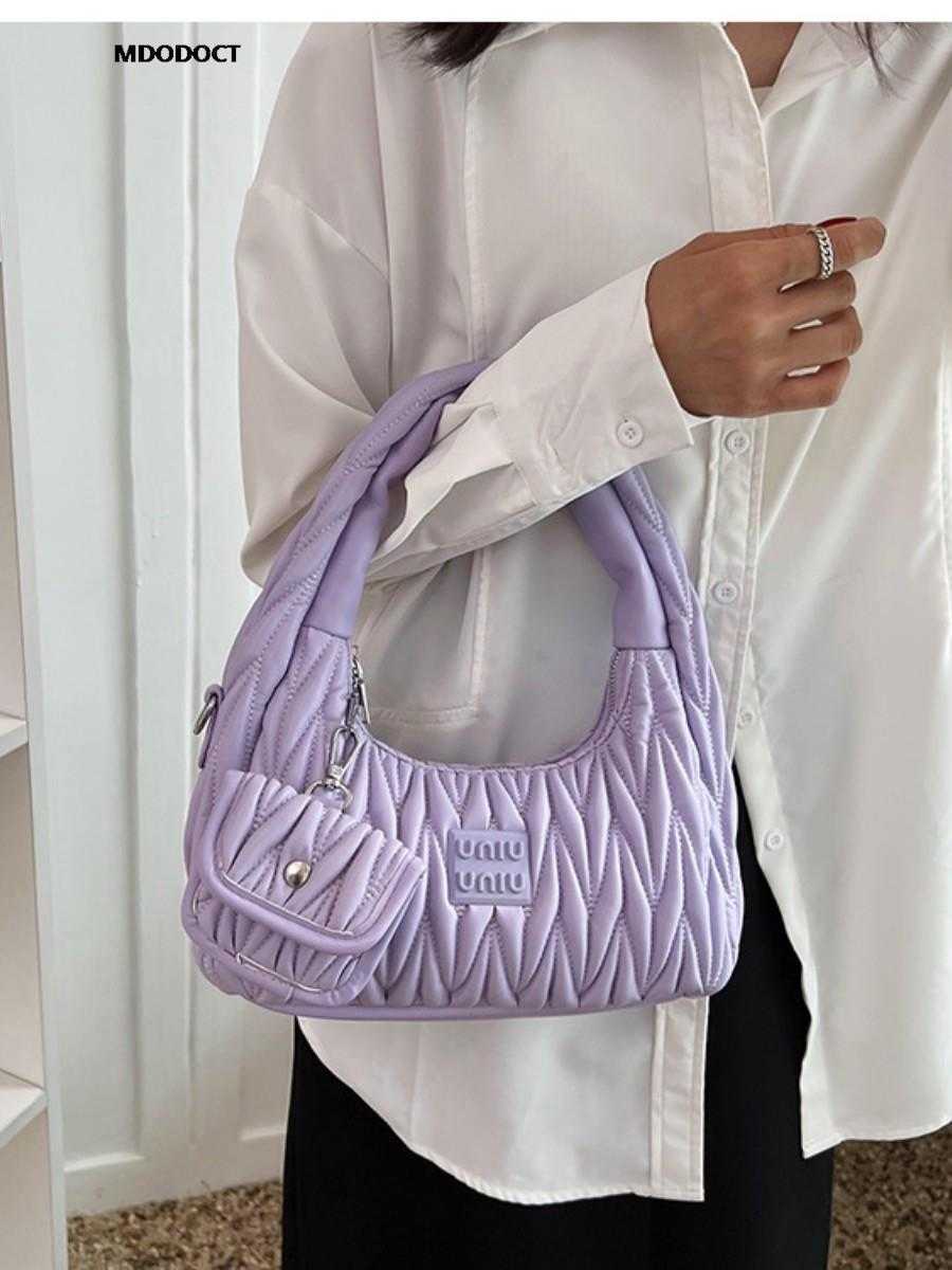 

Cross Body Pleated Ladies Shoulder Bag Armpit Purses 2023 New Women Luxury Designer Tote Bags Branded Pu Leather And Handbag Fashion Y2302, Purple