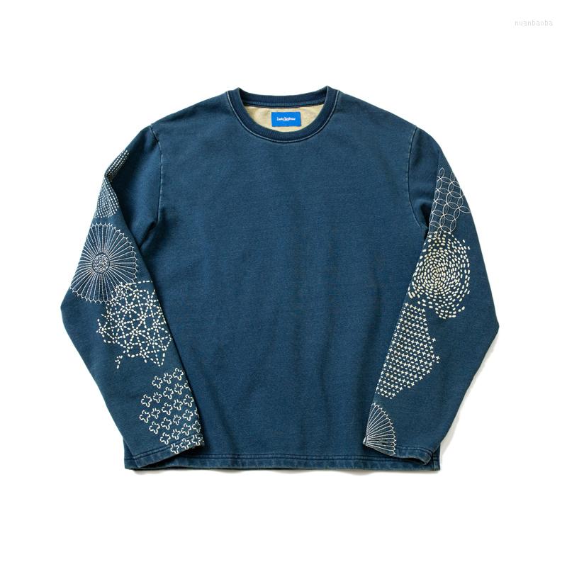 

Men's Hoodies Kapital Japanese Men's Chrysanthemum Long Sleeve Embroidered Loose Cotton Terry Indigo Dyed Top Sweatshirts, Blue