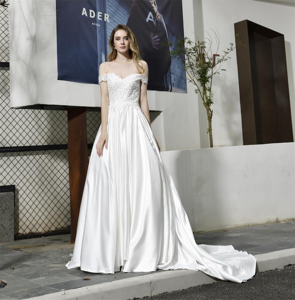

Sequin slim Mermaid wedding dress new deep V long style EN32382, White