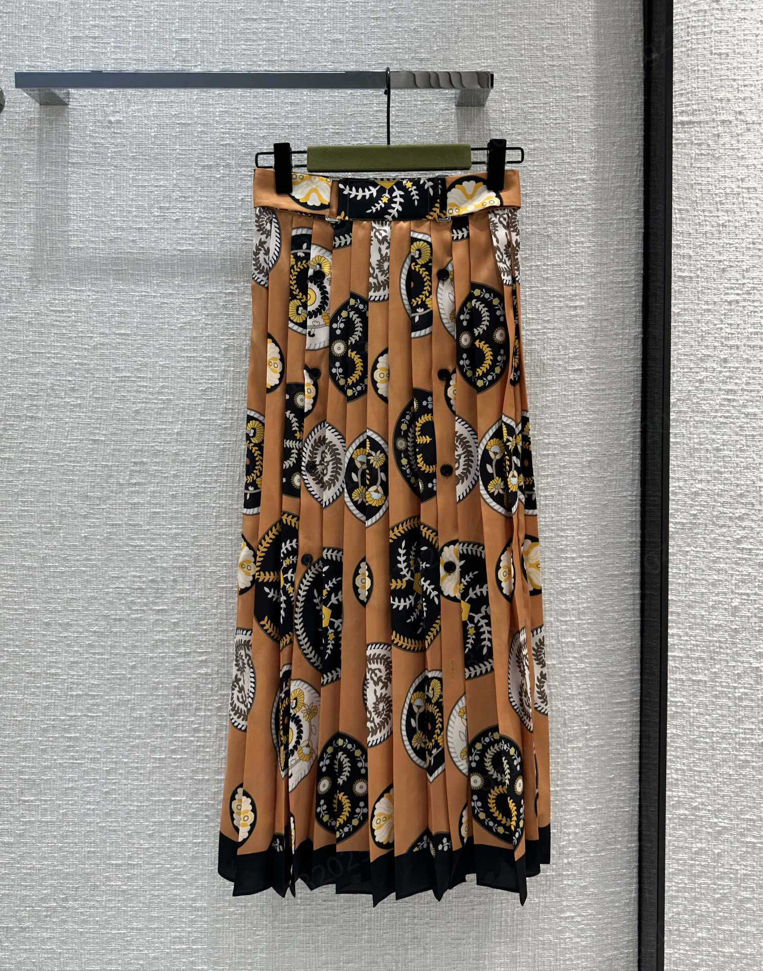 

Belt Skirts Paisley Print Pleated Skirt Side Zipper Open Button Trim Slim High Waist Slimming Medium Length Skirts Spring And Summer Womens Wear