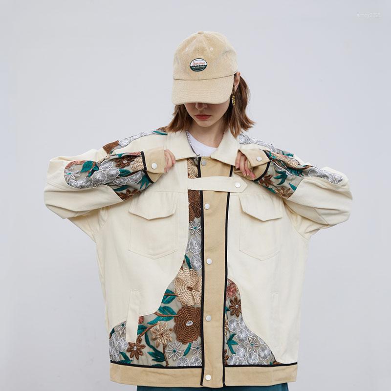 

Men's Jackets HeeneBerry Hip Hop Streetwear Block Patchwork Denim Jacket Embroidery Flower Men Autumn Harajuku Cotton Outwear, A199w052